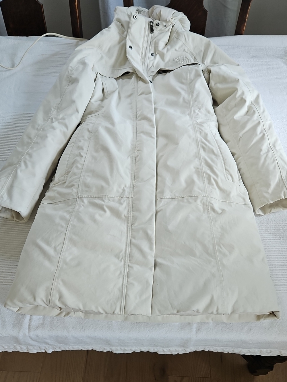 The North Face Women's Cream Long Puffer Coat with Hood